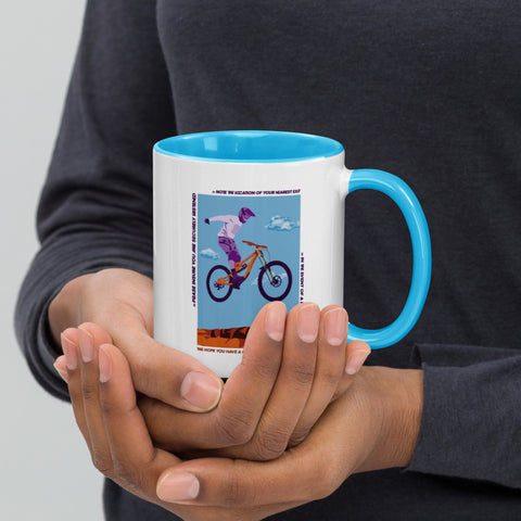 Mountain Bike takes flight - Mug with Color Inside